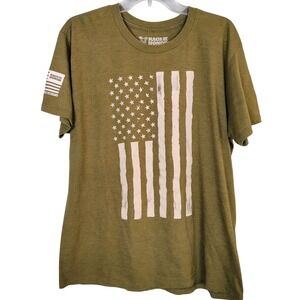 Rags of Honor Mens L Olive Green American Flag Graphic T-Shirt Veteran Support